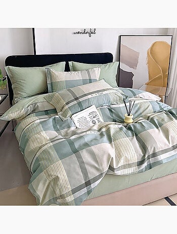 Parure housse de couette en percale de coton 240x220 cm imprimé carreaux - Althé