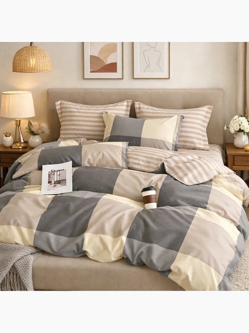 Parure housse de couette en percale de coton 240x220 cm imprimé carreaux - Cytine - Kiabi