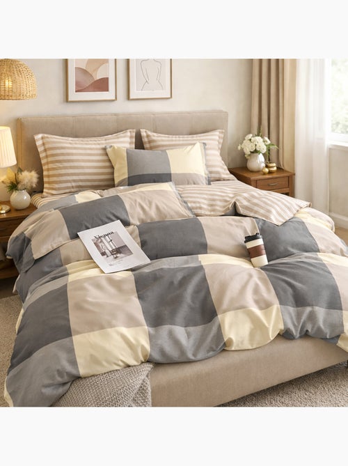 Parure housse de couette en percale de coton 240x220 cm imprimé carreaux - Cytine - Kiabi