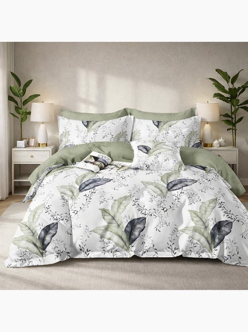 Parure housse de couette en percale de coton 240x220 cm imprimé feuillage - Sylmée - Kiabi Parure housse de couette en percale de coton 240x220 cm imprimé feuillage - Sylmée - Kiabi