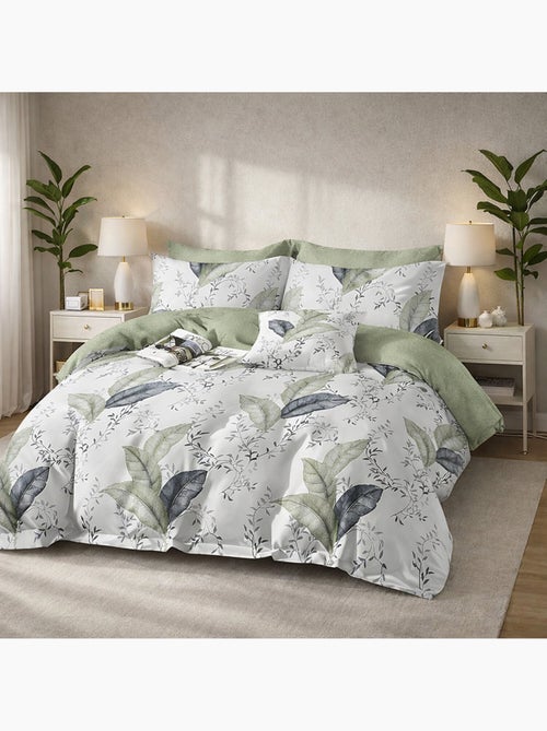 Parure housse de couette en percale de coton 240x220 cm imprimé feuillage - Sylmée - Kiabi Parure housse de couette en percale de coton 240x220 cm imprimé feuillage - Sylmée - Kiabi