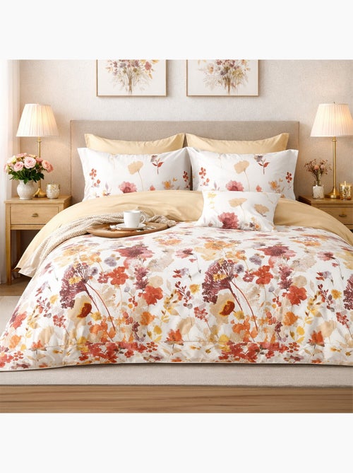 Parure housse de couette en percale de coton 240x220 cm imprimé floral aquarelle - Héliane - Kiabi