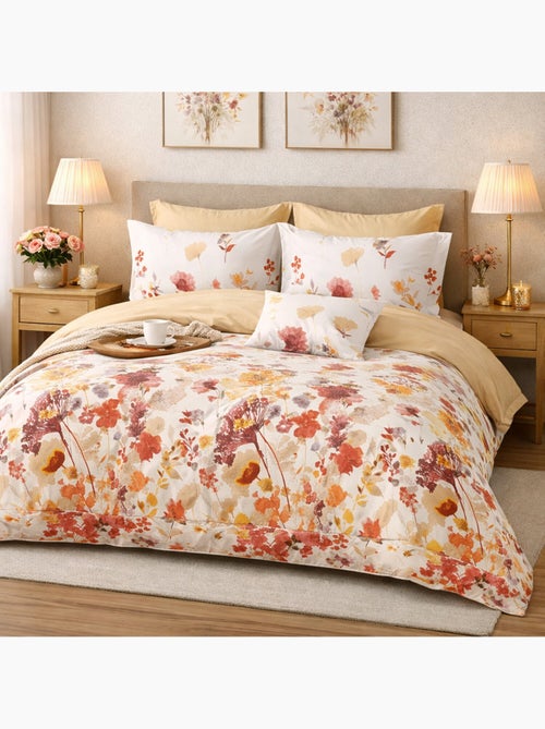 Parure housse de couette en percale de coton 240x220 cm imprimé floral aquarelle - Héliane - Kiabi
