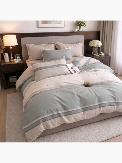 Parure housse de couette en percale de coton 240x220 cm imprimé rayures - Inthé - Kiabi