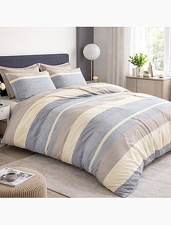 Parure housse de couette en percale de coton 240x220 cm imprimé rayures - Orly