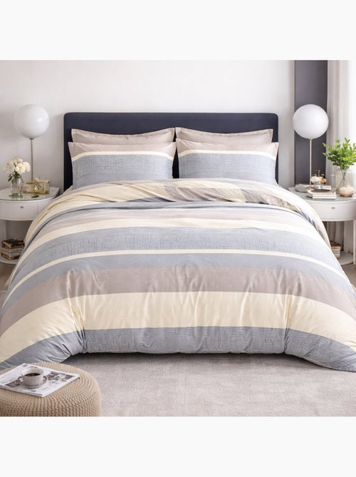 Parure housse de couette en percale de coton 240x220 cm imprimé rayures - Orly - Kiabi