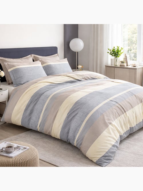Parure housse de couette en percale de coton 240x220 cm imprimé rayures - Orly - Kiabi