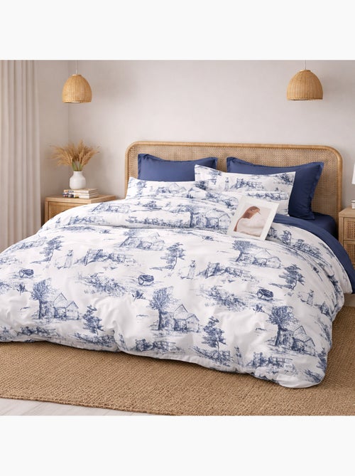 Parure housse de couette en percale de coton 240x220 cm imprimé toile de jouy - Elyne - Kiabi