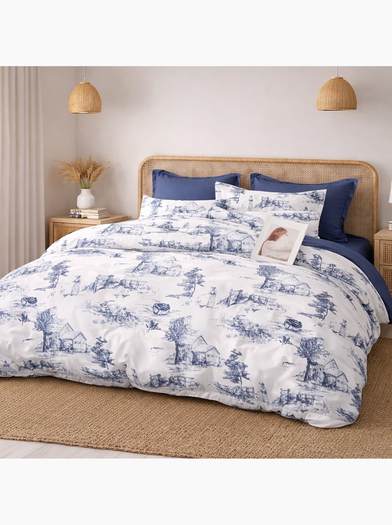 Parure housse de couette en percale de coton 240x220 cm imprimé toile de jouy - Elyne Multicolore - Kiabi