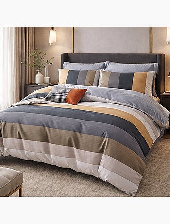 Parure housse de couette en percale de coton 240x220 cm mprimé rayures contemporaines - Urbane