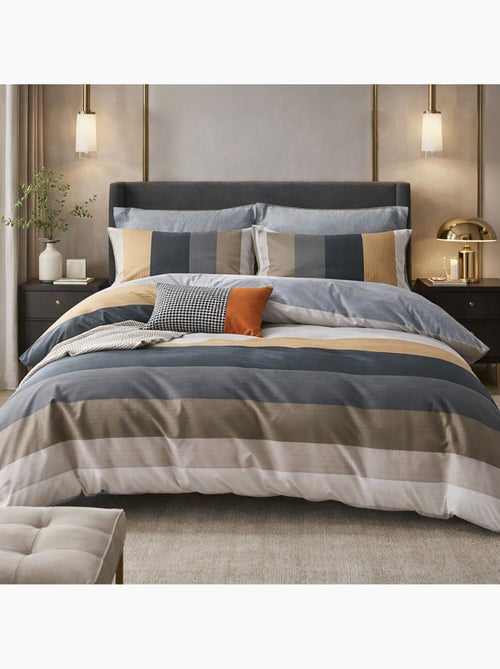 Parure housse de couette en percale de coton 240x220 cm mprimé rayures contemporaines - Urbane - Kiabi