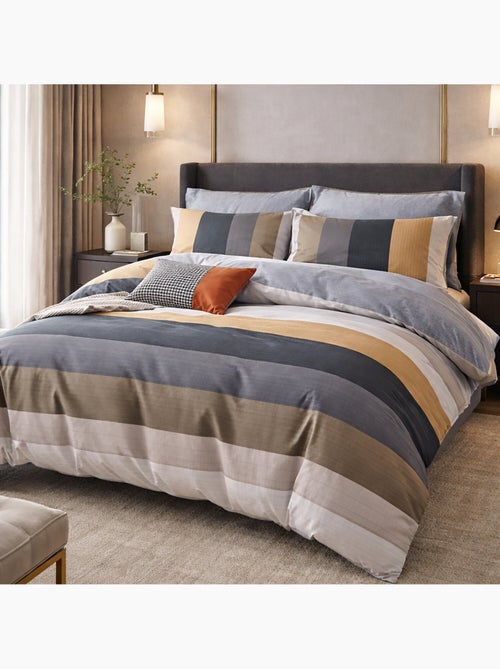 Parure housse de couette en percale de coton 240x220 cm mprimé rayures contemporaines - Urbane - Kiabi
