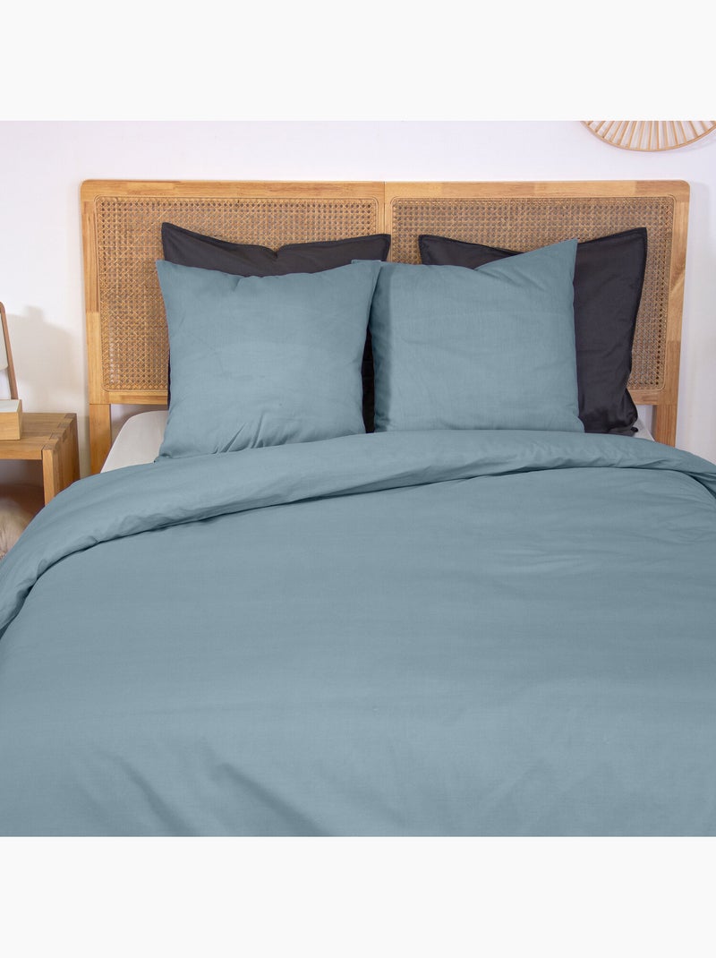Parure housse de couette en percale de coton uni, MURA Bleu - Kiabi