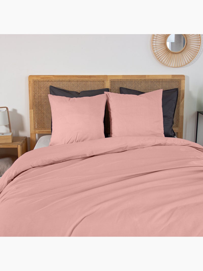 Parure housse de couette en percale de coton uni, MURA Rose - Kiabi