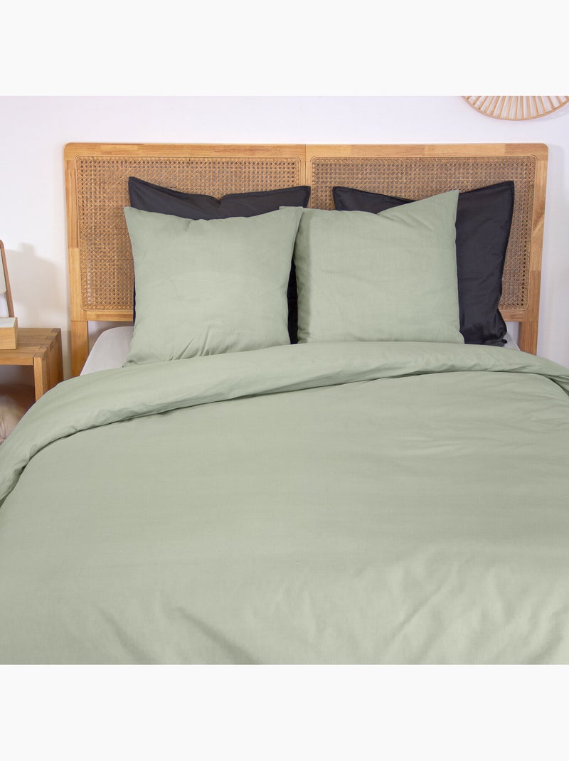 Parure housse de couette en percale de coton uni, MURA Vert - Kiabi