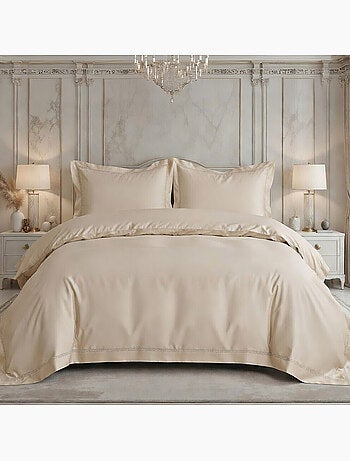Parure housse de couette en satin coton brodé uni - Brojad