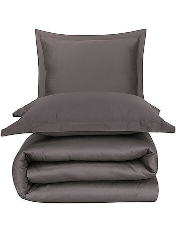 Parure housse de couette en satin de coton anthracite