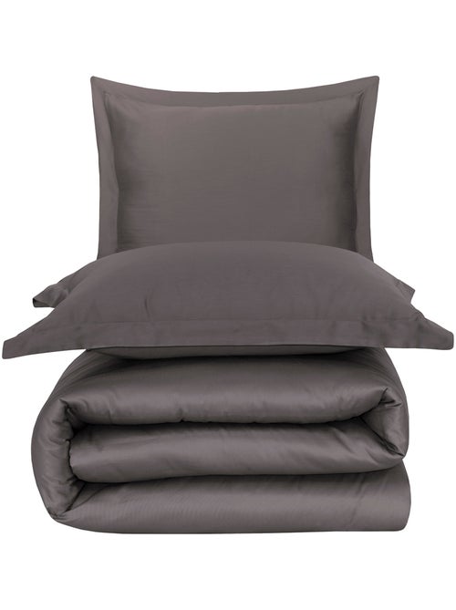 Parure housse de couette en satin de coton anthracite - Kiabi Parure housse de couette en satin de coton anthracite - Kiabi