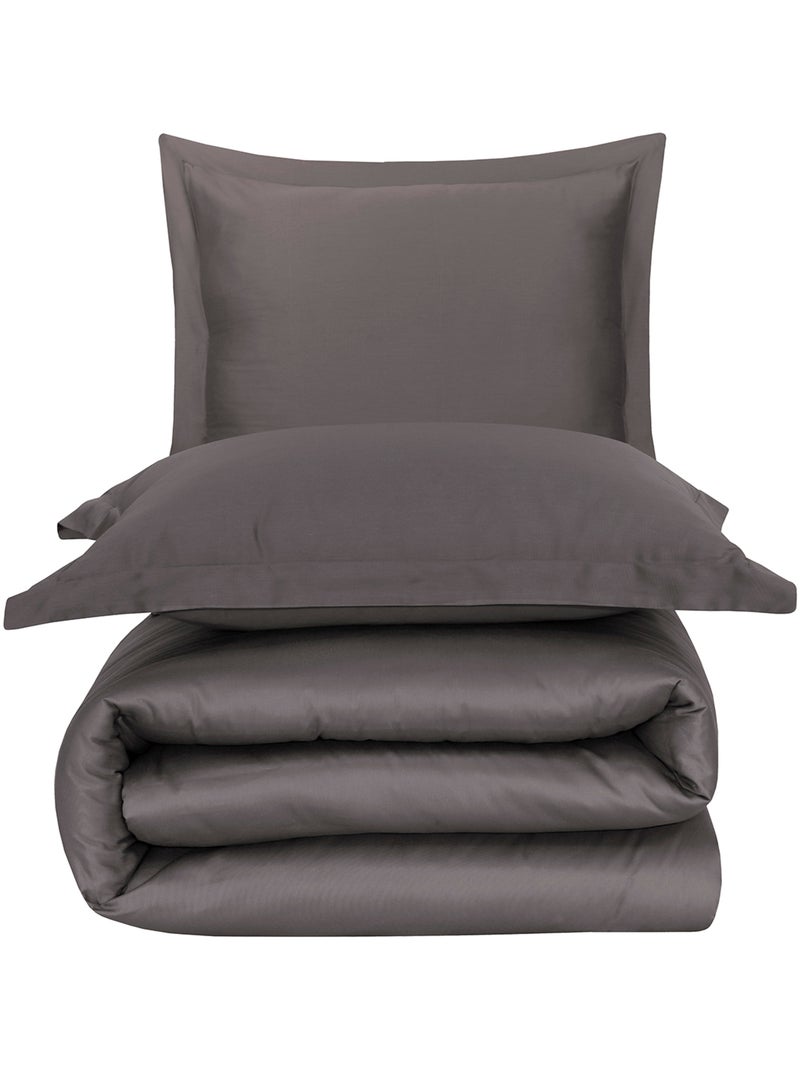 Parure housse de couette  en satin de coton anthracite gris anthracite - Kiabi