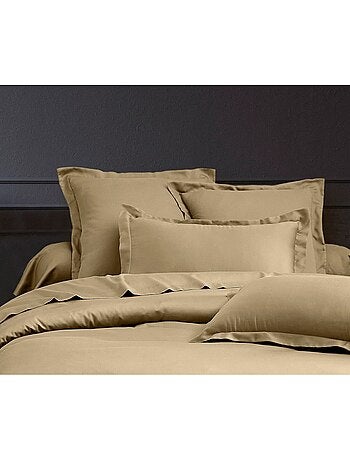 Parure housse de couette en satin de coton beige