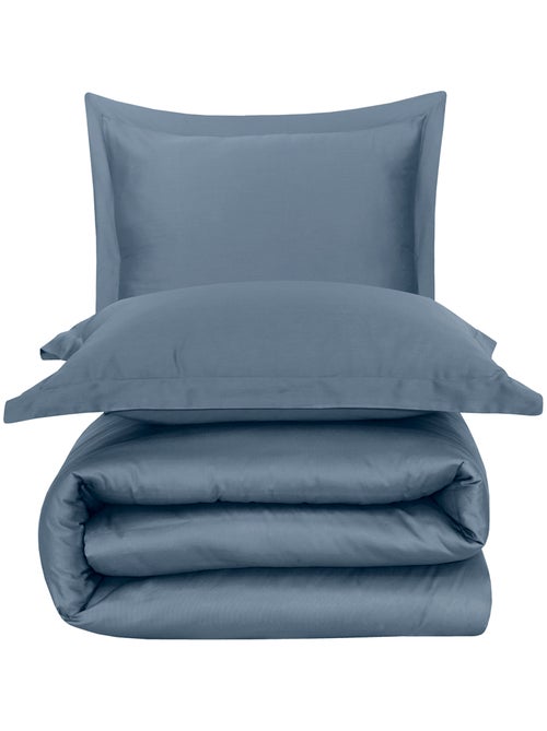 Parure housse de couette en satin de coton bleu - Kiabi Parure housse de couette en satin de coton bleu - Kiabi