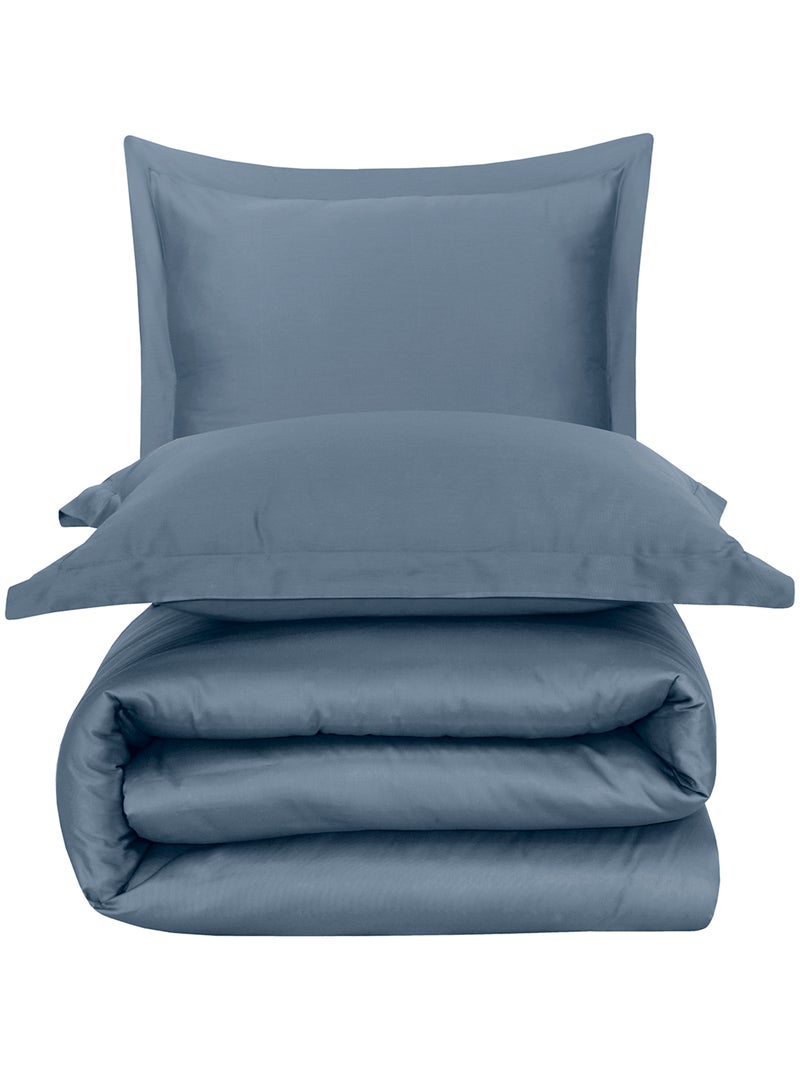 Parure housse de couette  en satin de coton bleu Bleu - Kiabi