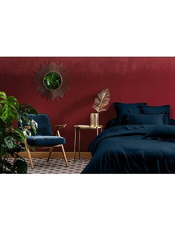 Parure housse de couette en satin de coton bleu