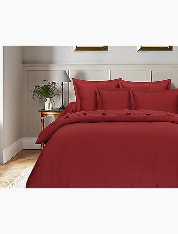 Parure housse de couette en satin de coton bordeaux