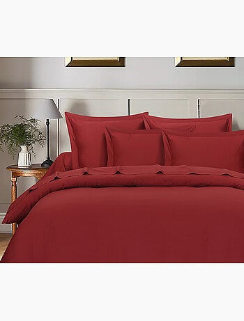 Parure housse de couette en satin de coton bordeaux