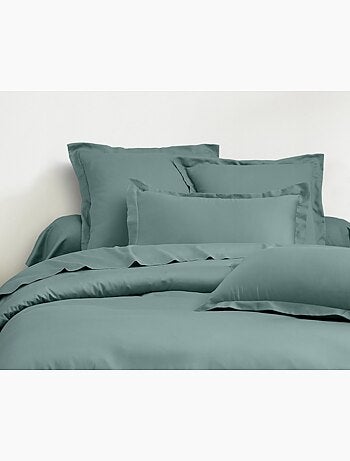 Parure housse de couette en satin de coton bleu
