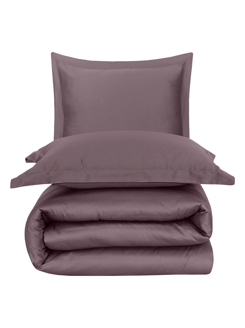 Parure housse de couette  en satin de coton sureau Mauve - Kiabi