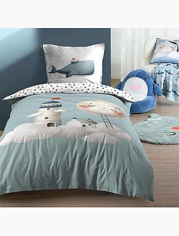 Parure housse de couette enfant Moby bleu