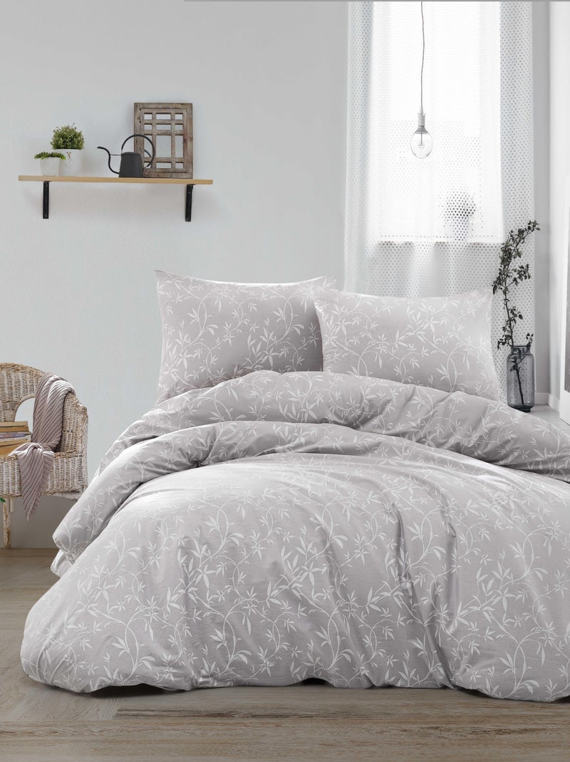 Parure housse de couette et taie d'oreiller Gris - Kiabi