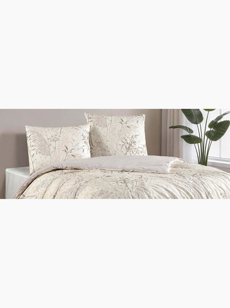Parure housse de couette et taie(s) d'oreiller coton imprimé Beige - Kiabi