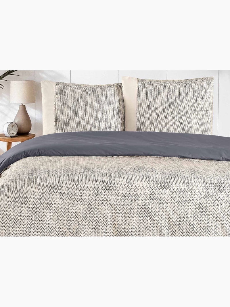 Parure housse de couette et taie(s) d'oreiller coton imprimé Beige - Kiabi