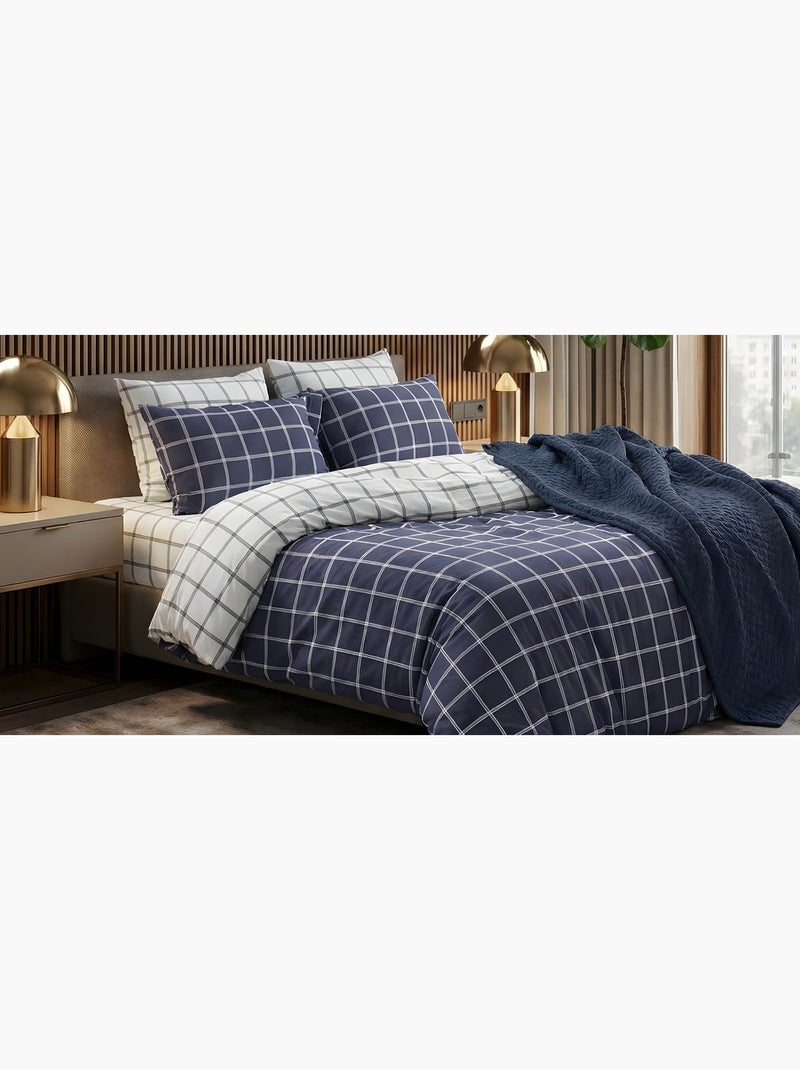 Parure housse de couette et taie(s) d'oreiller coton imprimé Bleu marine - Kiabi