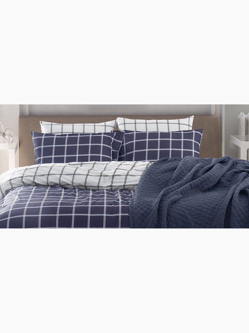 Parure housse de couette et taie(s) d'oreiller coton imprimé Bleu marine - Kiabi