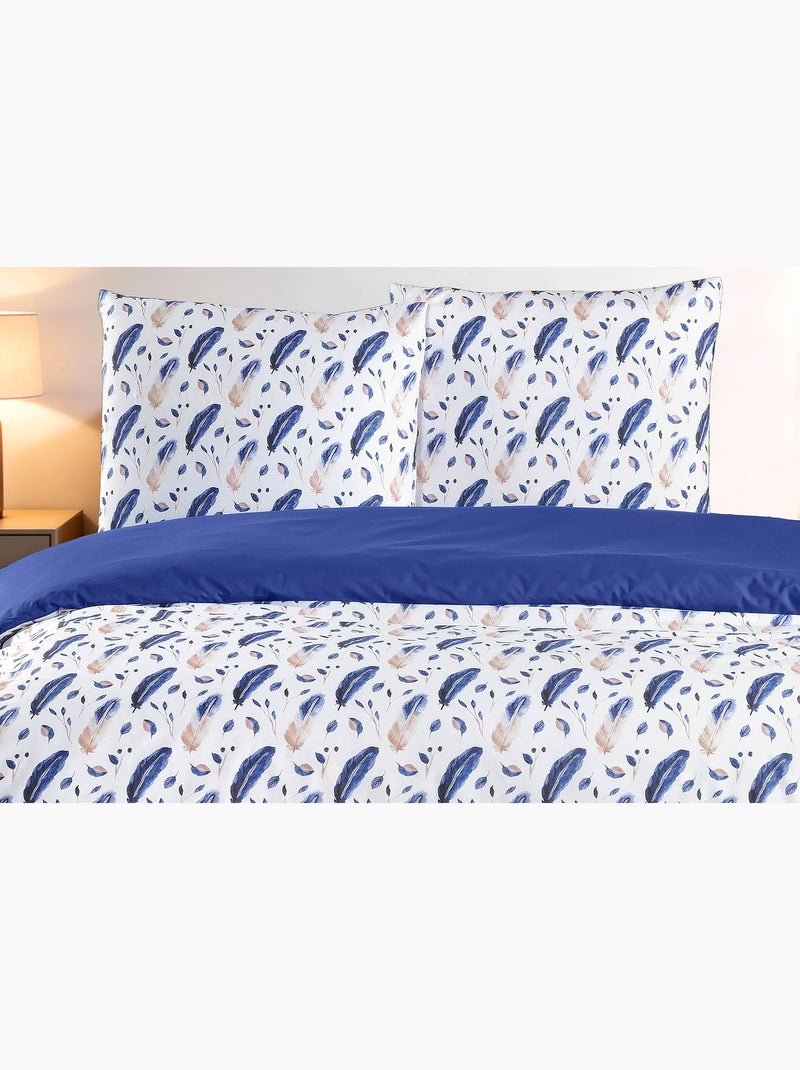 Parure housse de couette et taie(s) d'oreiller coton imprimé Bleu - Kiabi