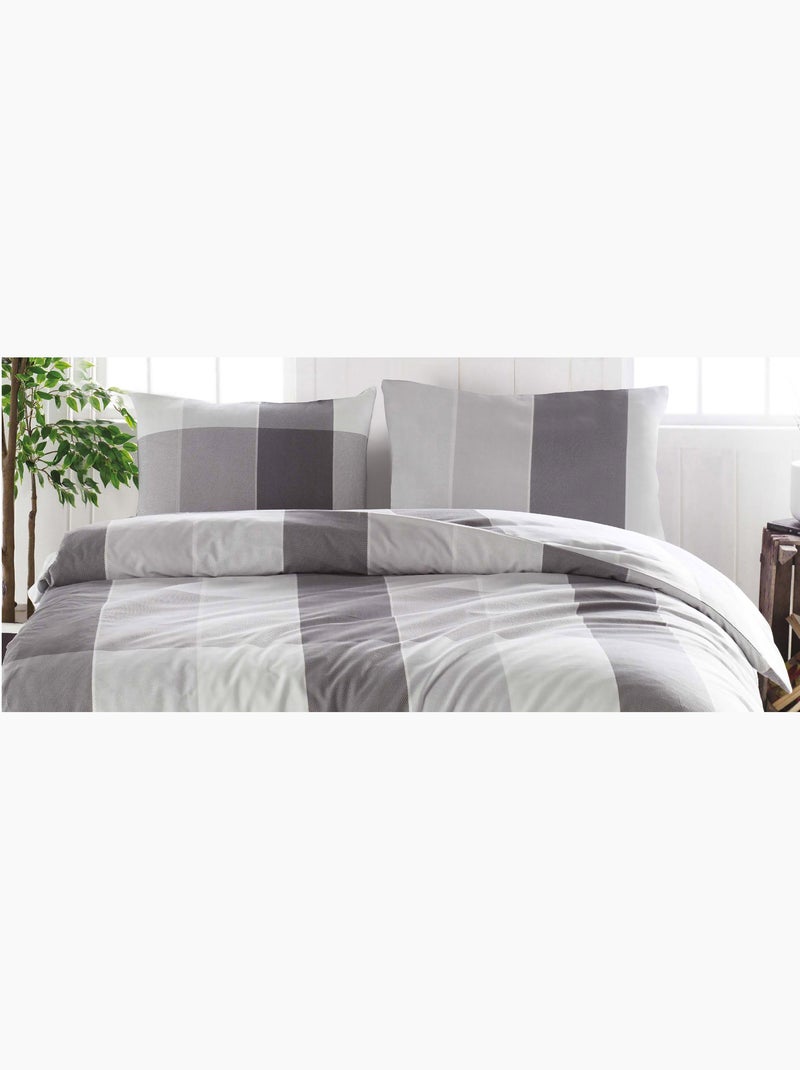 Parure housse de couette et taie(s) d'oreiller coton imprimé Gris - Kiabi