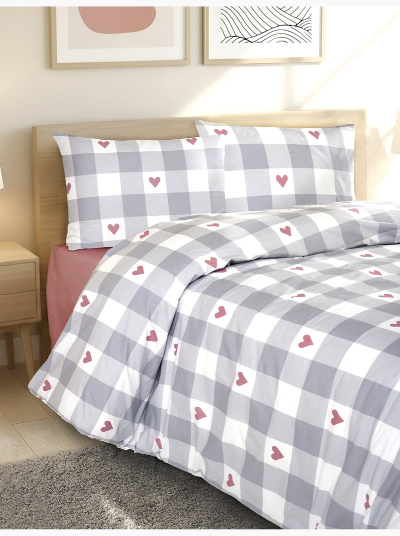 Parure housse de couette et taie(s) d'oreiller coton imprimé Gris Rouge - Kiabi