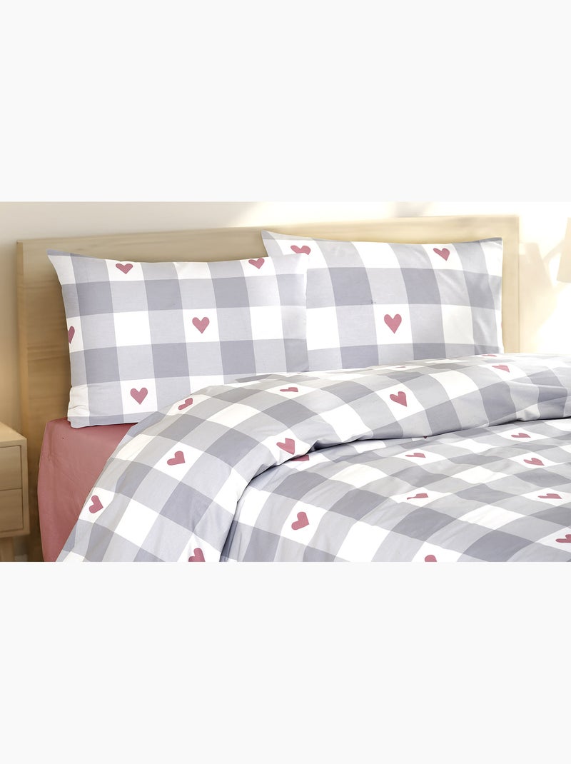 Parure housse de couette et taie(s) d'oreiller coton imprimé Gris Rouge - Kiabi