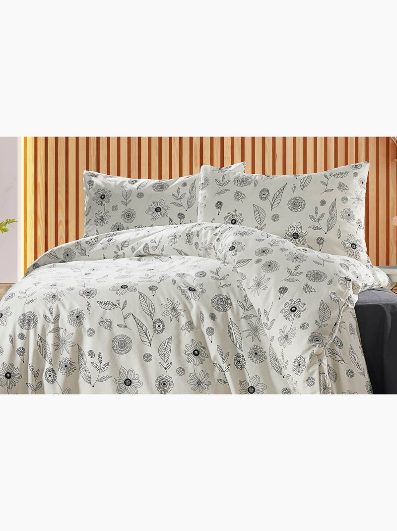 Parure housse de couette et taie(s) d'oreiller coton imprimé Noir - Kiabi