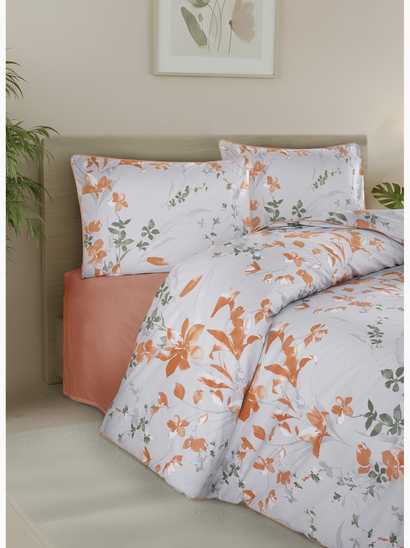 Parure housse de couette et taie(s) d'oreiller coton imprimé Orange - Kiabi