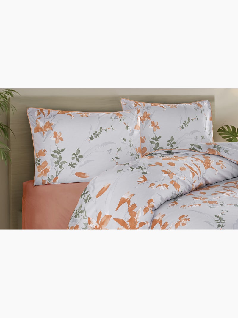 Parure housse de couette et taie(s) d'oreiller coton imprimé Orange - Kiabi