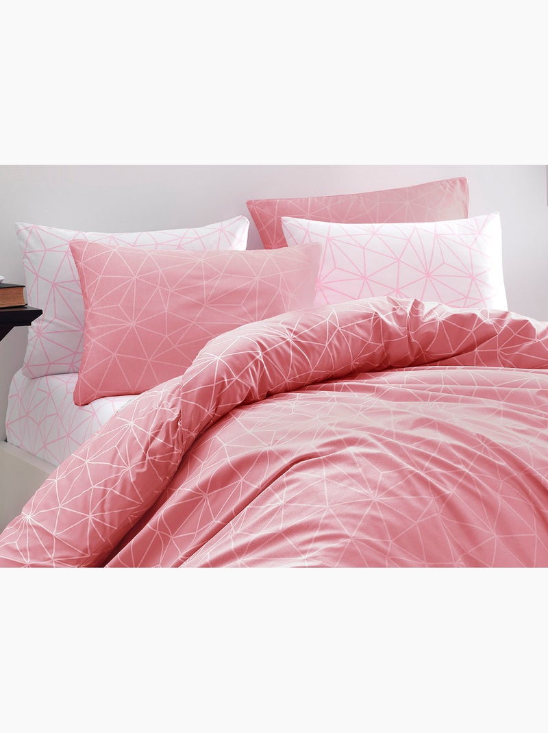 Parure housse de couette et taie(s) d'oreiller coton imprimé Rose - Kiabi