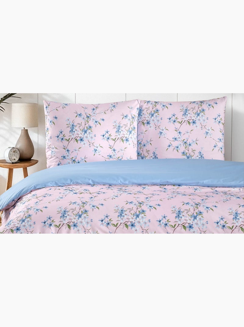 Parure housse de couette et taie(s) d'oreiller coton imprimé Rose - Kiabi