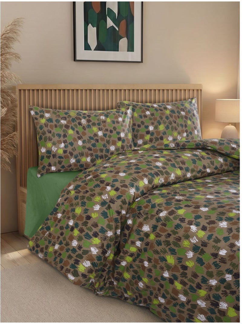 Parure housse de couette et taie(s) d'oreiller coton imprimé Vert - Kiabi