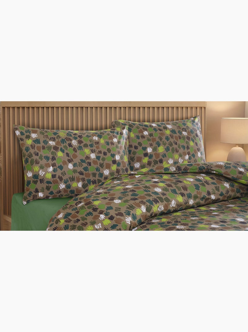 Parure housse de couette et taie(s) d'oreiller coton imprimé Vert - Kiabi