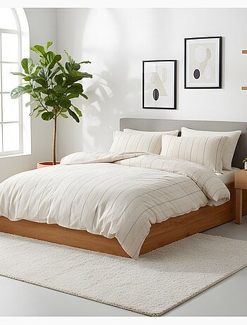 Parure housse de couette et taie(s) d'oreiller coton lavé tisse-teint