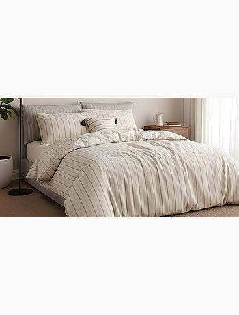 Parure housse de couette et taie(s) d'oreiller coton lavé tisse-teint